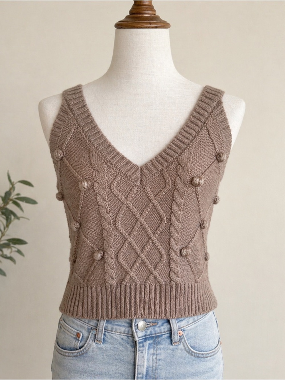 Women's Tan Knit Crop Top